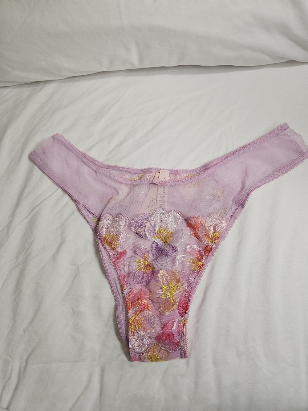 Victoria's Secret Lavender Sheer Embroidered Briefs with Gold Stitching